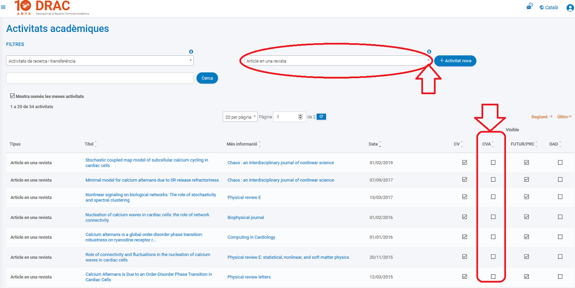 Escollir activitats pel CVA des de la home